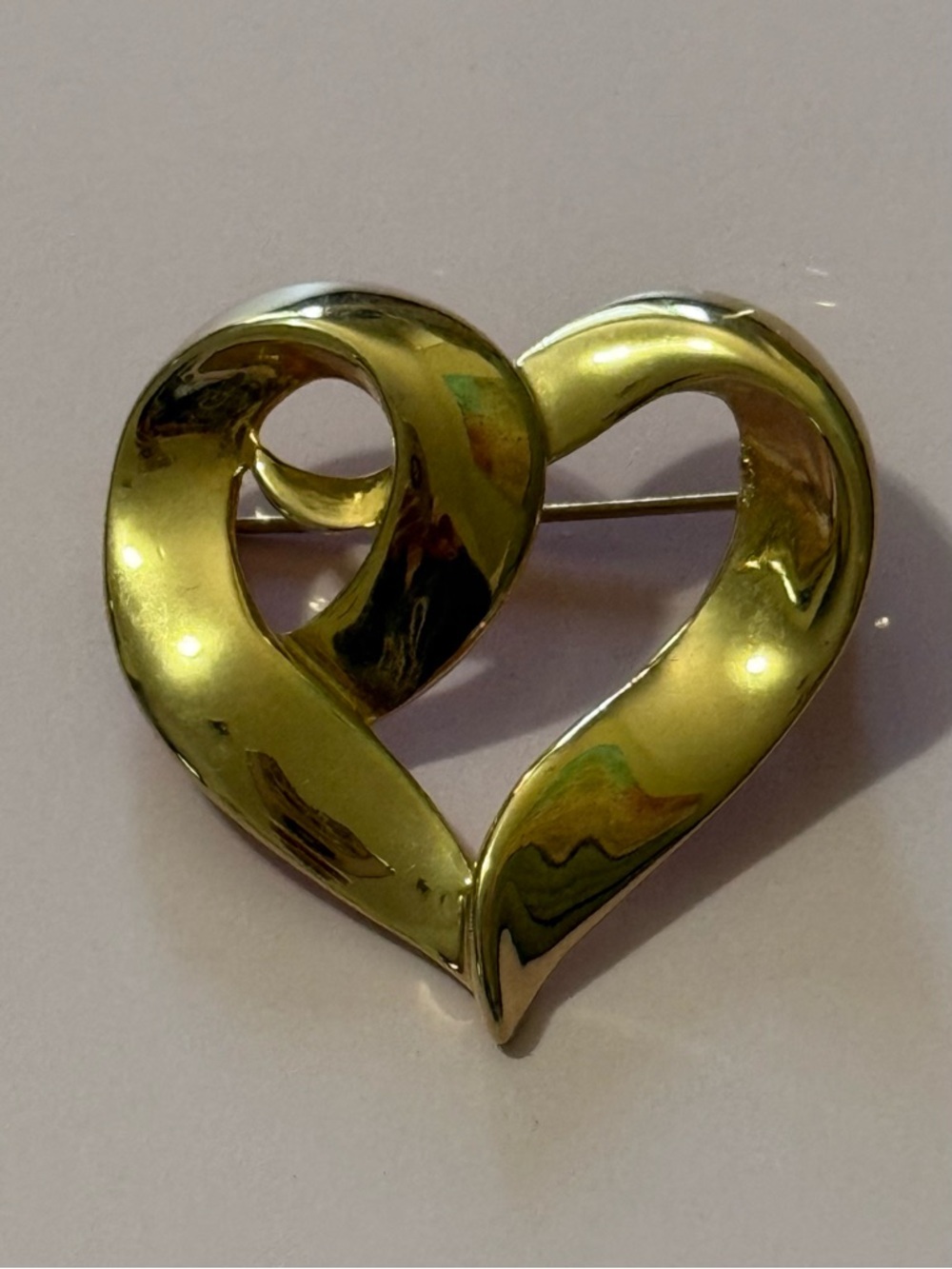 Gold-Tone Heart Pin Brooch
